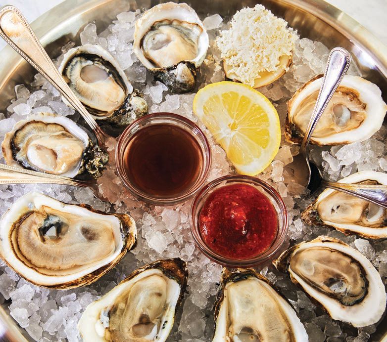 The bounty of shellfish and oysters is always freshly plucked from the sea at Clark’s Oyster Bar PHOTO COURTESY OF CLARK’S ASPEN