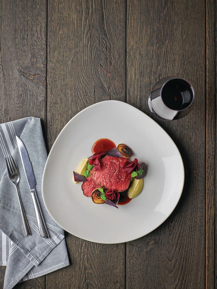 Wagyu filet mignon with smoked beets, beef tallow cauliflower puree, cipollini onions and lovage beef jus PHOTO: BY SHAWN O’CONNOR