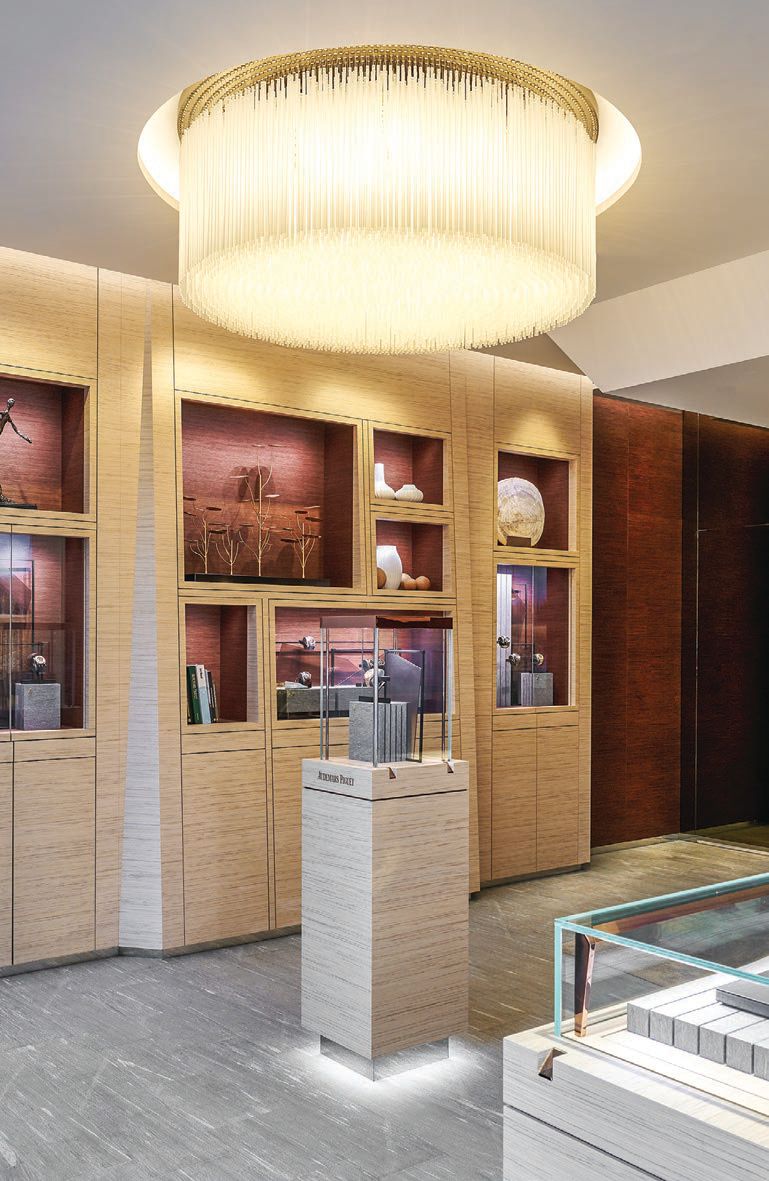 Sleek interior design and unique light fixtures frame the boutique and match the luxuriousness of its products. PHOTO COURTESY OF AUDEMARS PIGUET